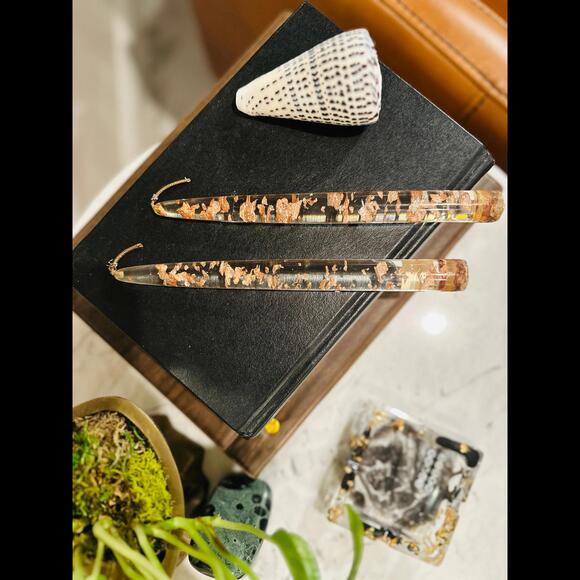 Vintage Gregorian Lucite Candlesticks With Copper Flakes Non-Burning Lucite - Picture 4 of 7